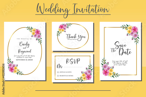 Wedding invitation frame set  floral watercolor hand drawn Daisy Flower design Invitation Card Template