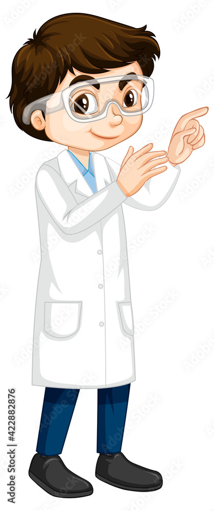 A boy cartoon character wearing laboratory coat A boy cartoon character wearing laboratory coat