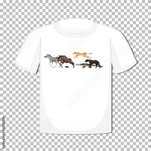 Wild animal group design on t-shirt isolated on transparent background