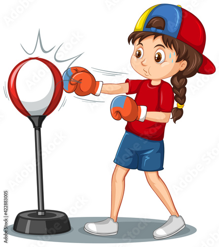 A girl cartoon character doing boxing exercise