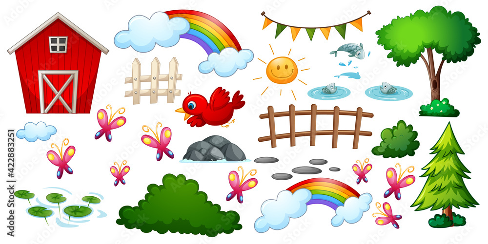 Fototapeta premium Set of farm objects and elements isolated on white background