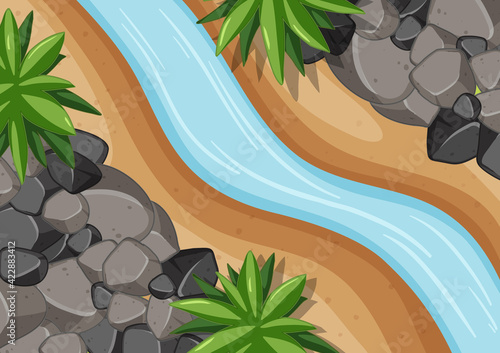 Aerial view of river close up with forest element