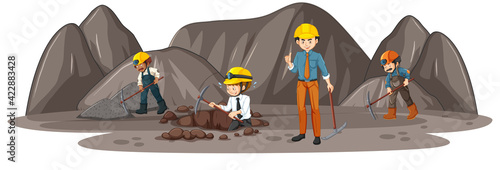 Coal mining scene with many engineers