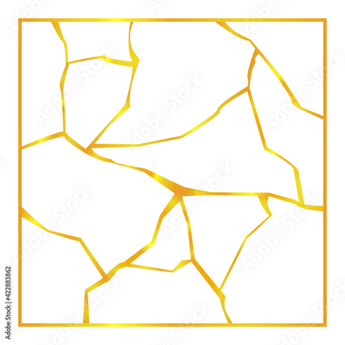 Gold crack pattern on ceramic marble or wallpaper kintsugi repair background