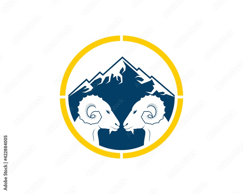Circle shape with mountain and twin goat inside Circle shape with mountain and twin goat inside