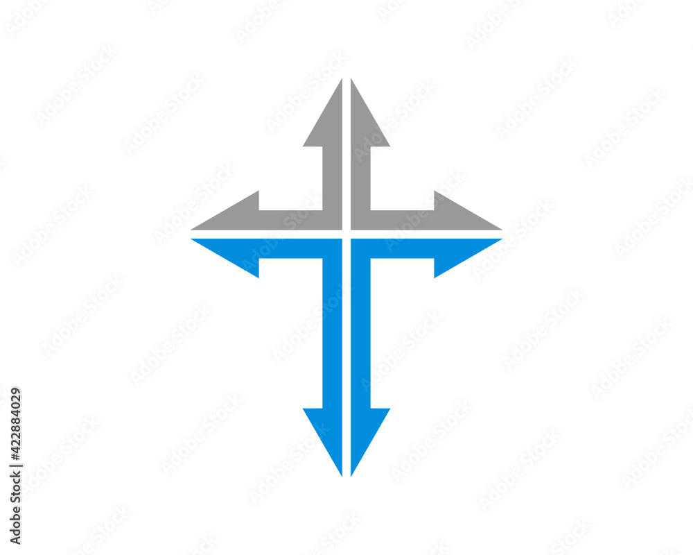 Christian cross with arrow direction shape logo Christian cross with arrow direction shape logo