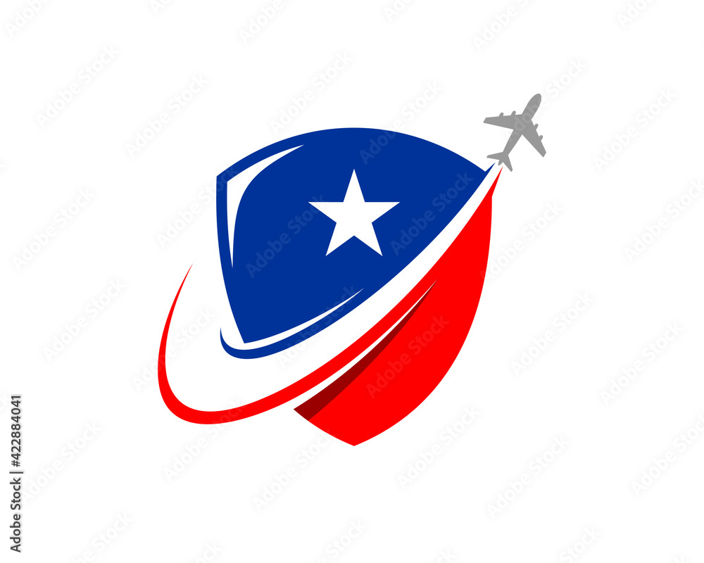 Flight airplane on the american shield logo Flight airplane on the american shield logo
