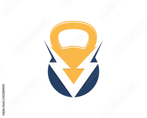 V Letter thunderbolt inside the gym kettle bell