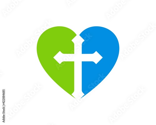 Slika na platnu Green and blue love shape with religion cross inside