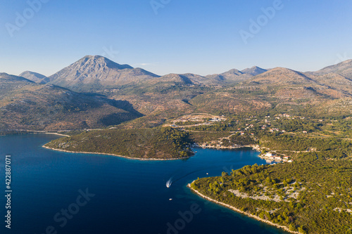 Atunning aerial view of the Adriatic sea coast near Dubrovnik in Croatia on a sunny summer day