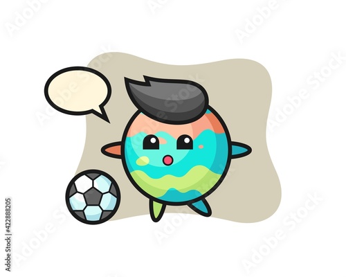 Illustration of bath bomb cartoon is playing soccer
