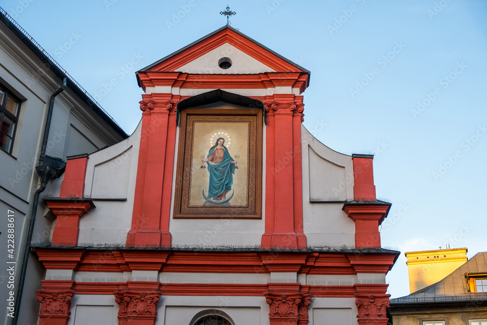 Obraz premium Facade of a baroque church in Kraków, Poland