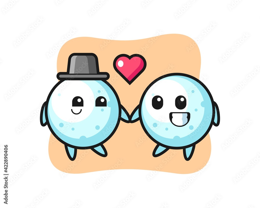 Fototapeta premium snow ball cartoon character couple with fall in love gesture