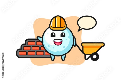 Cartoon character of snow ball as a builder