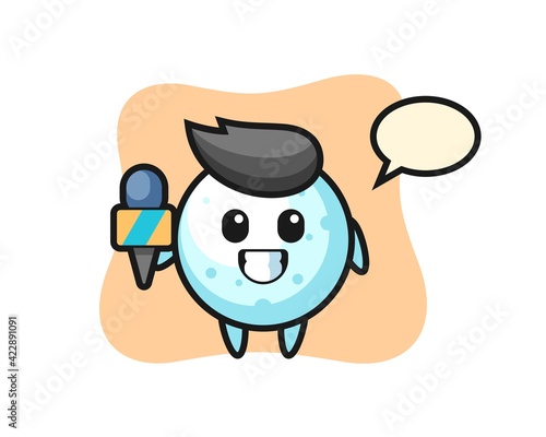 Character mascot of snow ball as a news reporter
