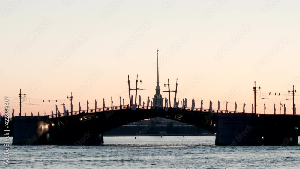 TIME-LAPSE: Opening Palace Bridge and Chapel of Peter and Paul fortress early morning - St. Petersburg, Russia TIME-LAPSE: Opening Palace Bridge and Chapel of Peter and Paul fortress early morning - St. Petersburg, Russia