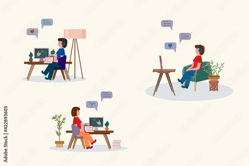 Vector illustration of distance education. Banner of Distance education ...
