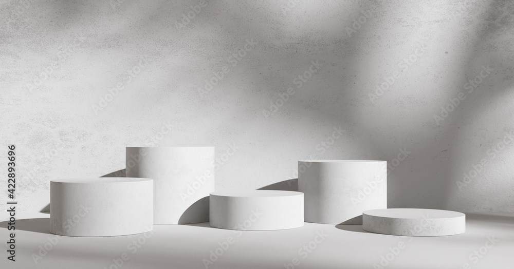 White product display podium with shadow nature leaves on white ...