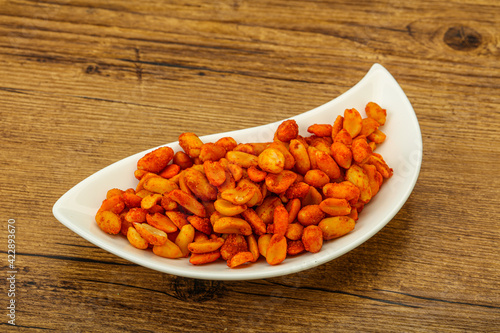 Chili peanut snack in the bowl