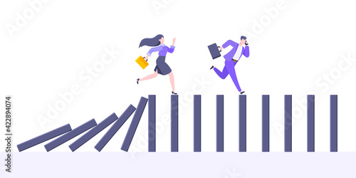 Domino effect or business cowardice metaphor vector illustration concept.