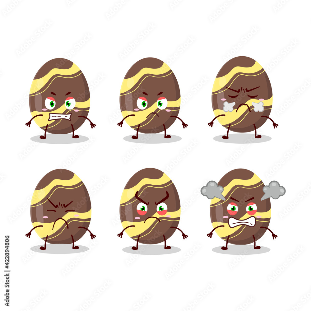 Brown easter egg cartoon character with various angry expressions Brown easter egg cartoon character with various angry expressions