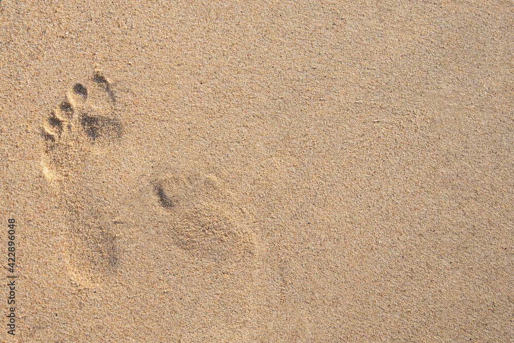 footprints on sand at the beach background. Top view footprints on sand at the beach background. Top view