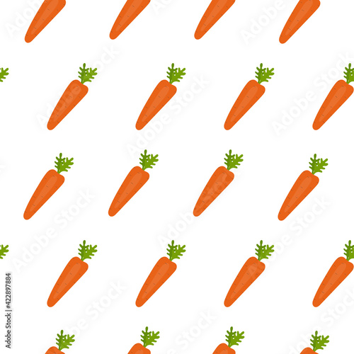 Simple seamless pattern with carrots. Vegetables, vitamins, vegetarianism, healthy eating, diet, snacks, harvesting. Illustration in flat style
