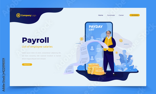 List of employee salaries or payroll for payday illustration concept