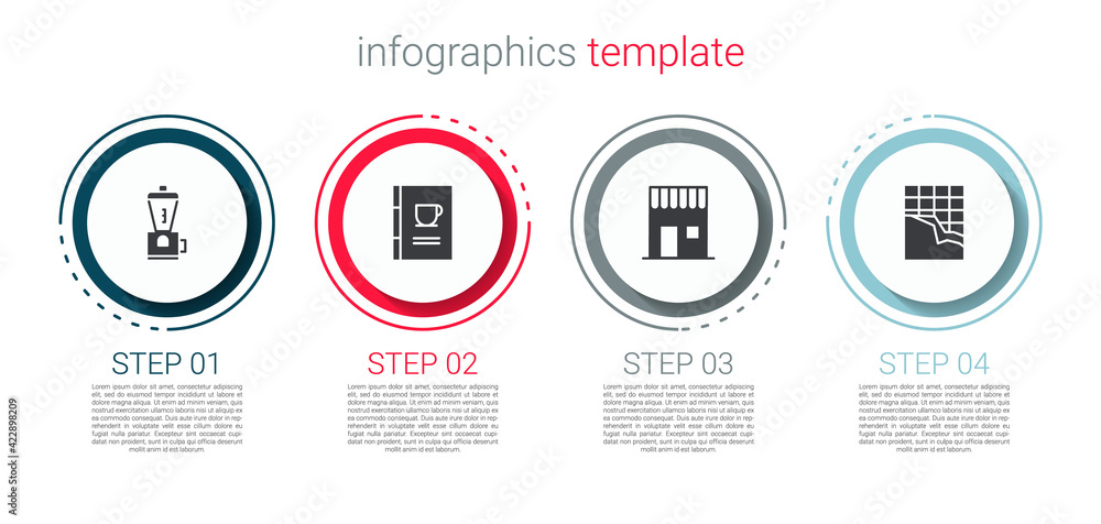 Set Electric coffee grinder, Coffee book, shop and Chocolate bar. Business infographic template. Vector Set Electric coffee grinder, Coffee book, shop and Chocolate bar. Business infographic template. Vector