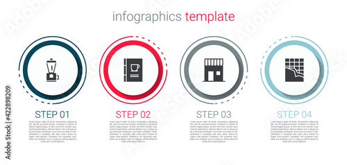 Set Electric coffee grinder, Coffee book, shop and Chocolate bar. Business infographic template. Vector