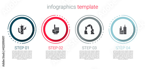 Set Cactus, Number 1 one fan hand glove, Grand canyon and City landscape. Business infographic template. Vector