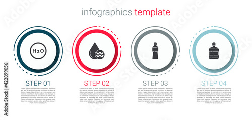 Set Chemical formula for H2O, Recycle clean aqua, Bottle of water and Big bottle with. Business infographic template. Vector