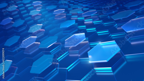 Abstract blue of futuristic surface hexagon pattern, 3D Rendering.