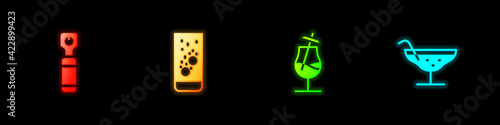 Set Bottle opener, Effervescent tablets in water, Cocktail and icon. Vector