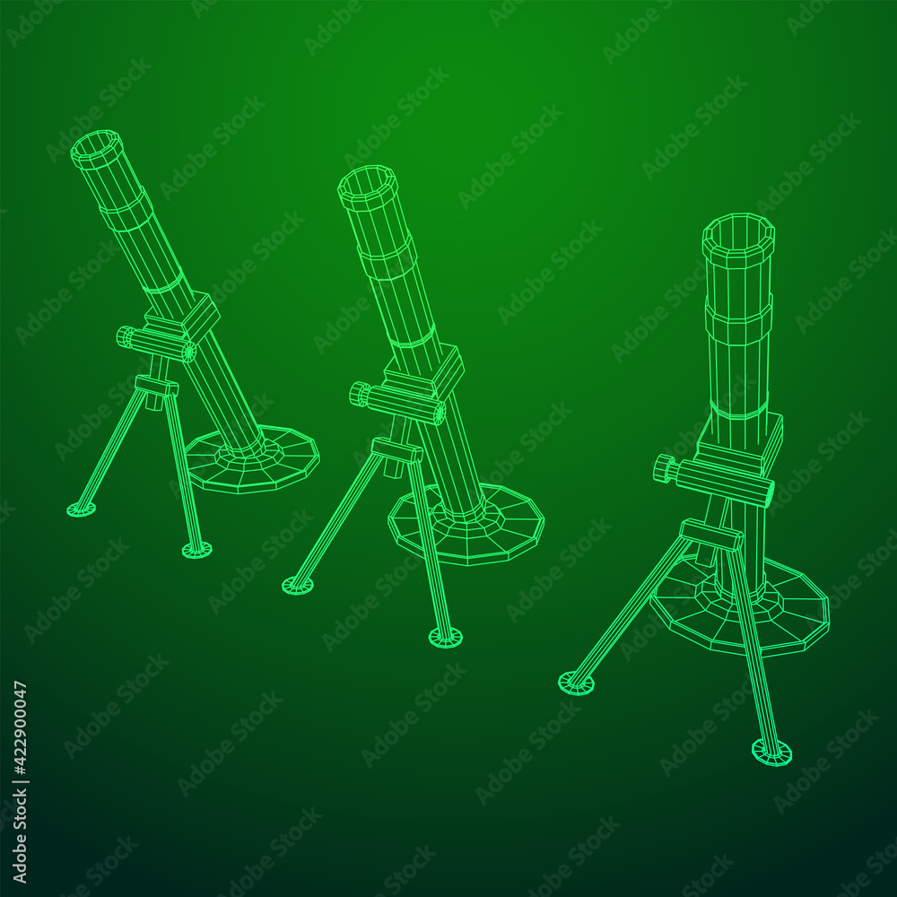 Fototapeta premium Firearm weapon army mortar and mine. Wireframe low poly