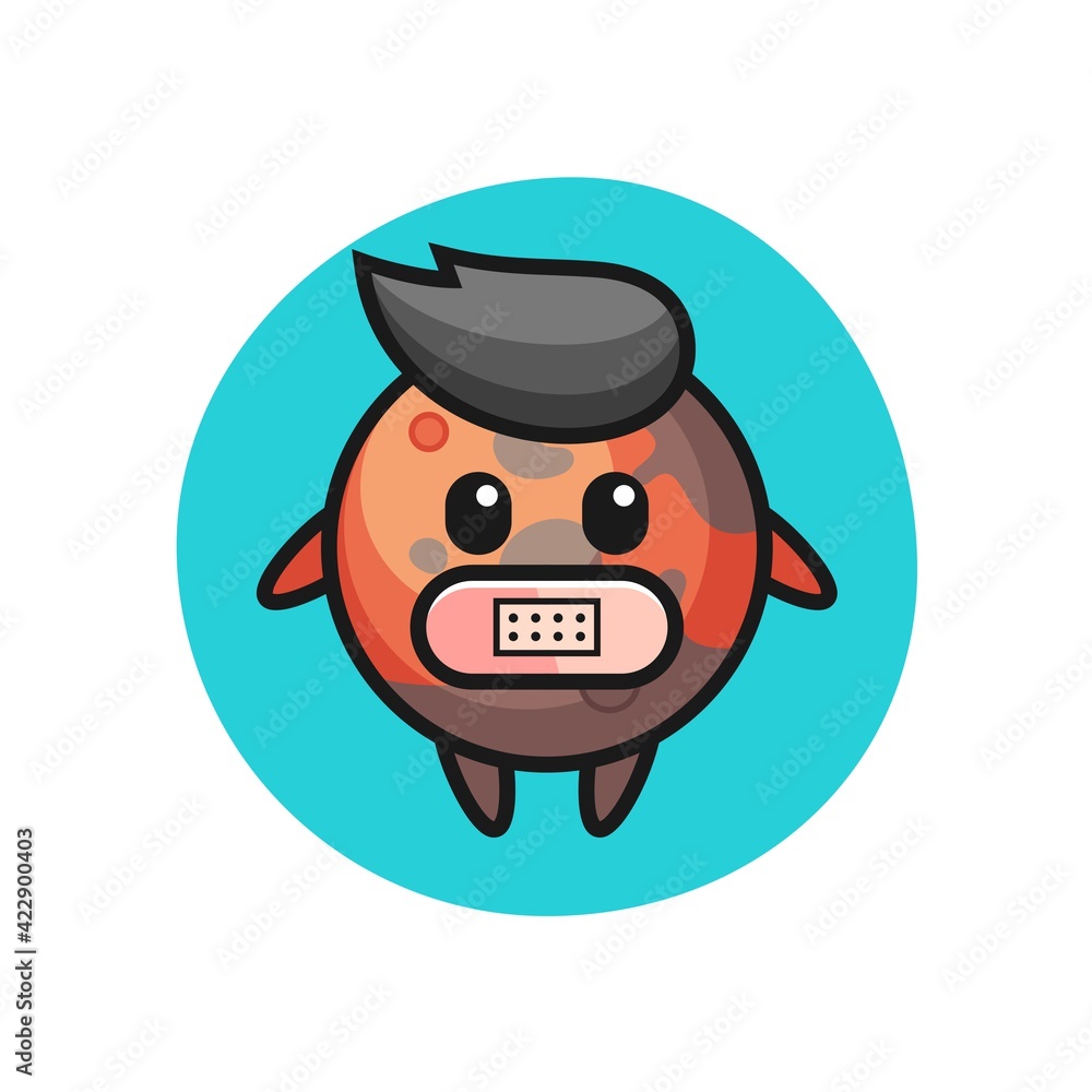Cartoon Illustration of mars with tape on mouth Cartoon Illustration of mars with tape on mouth