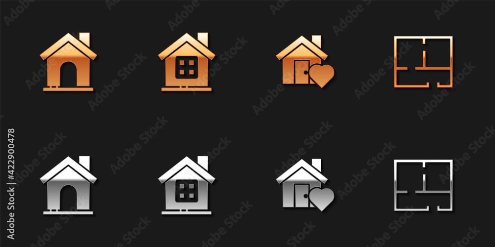 Set House, , with heart shape and plan icon. Vector Set House, , with heart shape and plan icon. Vector