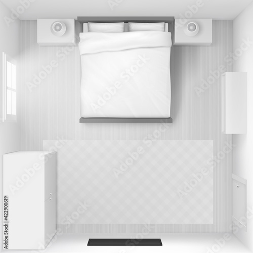 Vector mockup of bedroom interior top view
