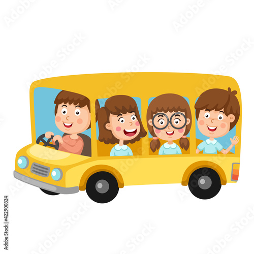 Illustration of school kids riding school bus transportation education vector