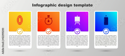 Set American Football ball, Stopwatch, Easel or painting art boards and Punching bag. Business infographic template. Vector