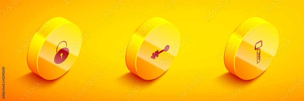 Set Isometric Lock, Old key and Key icon. Vector Set Isometric Lock, Old key and Key icon. Vector