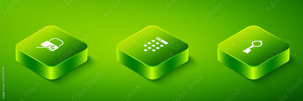 Set Isometric Password protection, Old key and Lock repair icon. Vector Set Isometric Password protection, Old key and Lock repair icon. Vector