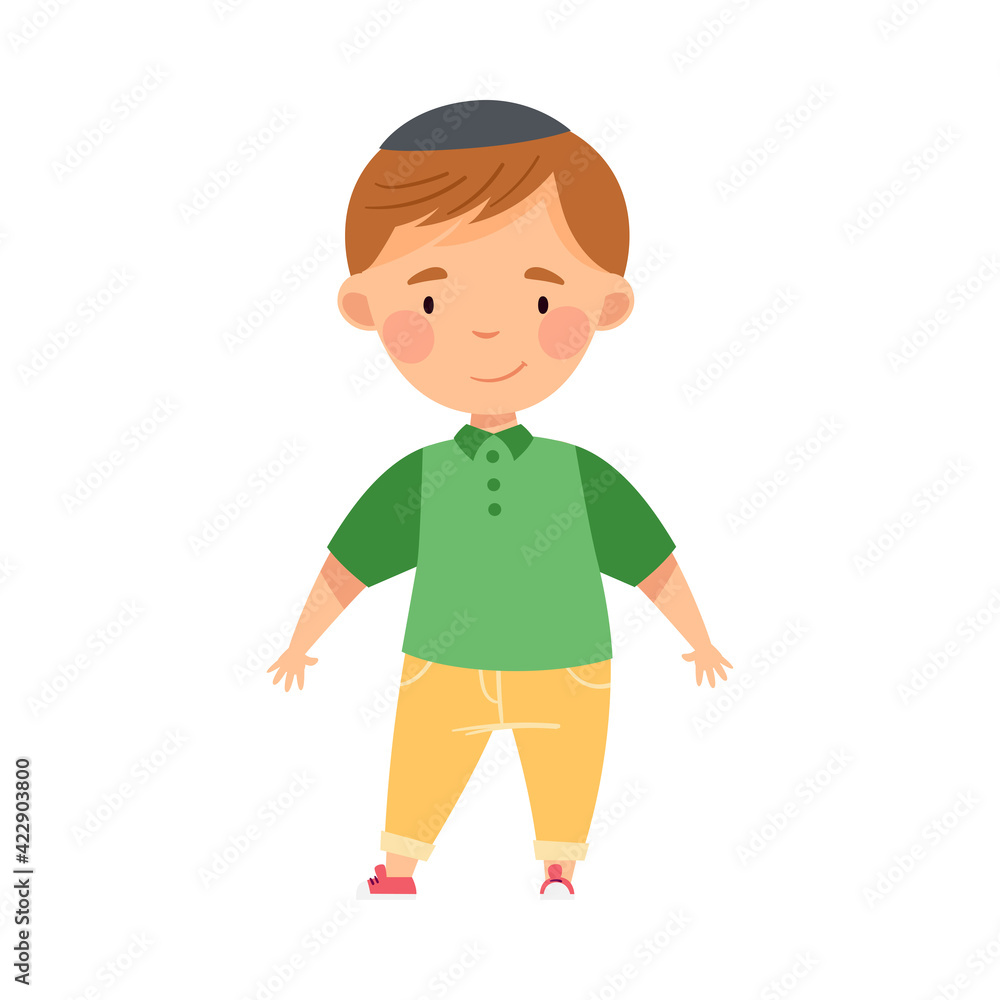 Jew Boy in Skullcap Standing and Smiling Vector Illustration Jew Boy in Skullcap Standing and Smiling Vector Illustration