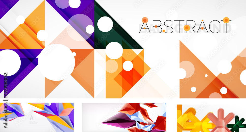 Set of trendy futuristic geometric abstract backgrounds