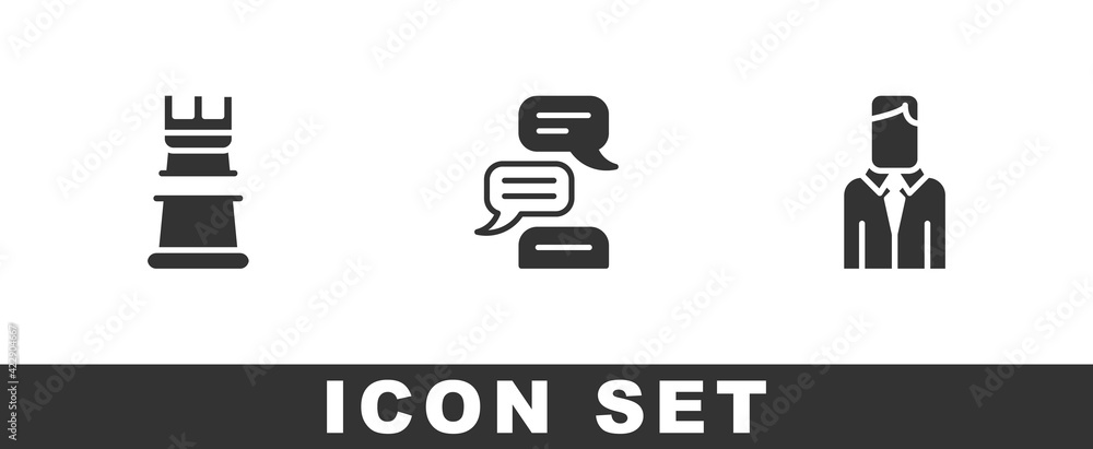 Set Business strategy, Speech bubble chat and Worker icon. Vector Set Business strategy, Speech bubble chat and Worker icon. Vector