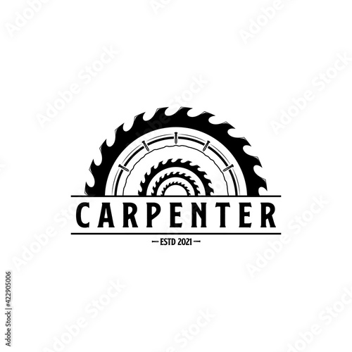 vintage carpentry logo vector design, woodwork symbol illustration design