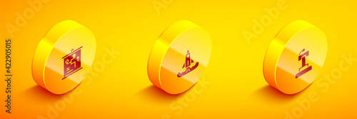 Set Isometric Planning strategy concept, Rocket and Stage stand or tribune icon. Vector