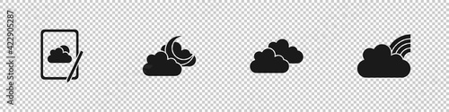 Set Weather forecast, Cloud with moon, and Rainbow clouds icon. Vector
