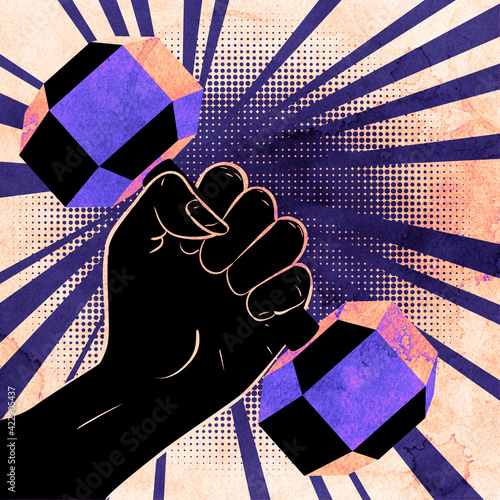 Hand with dumbbells design textured