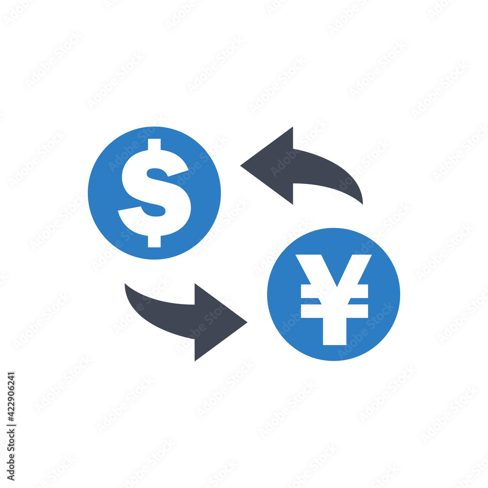Dollar to yen currency exchange icon Dollar to yen currency exchange icon